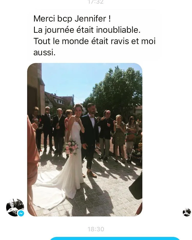 Message de remerciement : Merci bcp Jennifer ! La journée était inoubliable. Tout le monde était ravi et moi aussi.