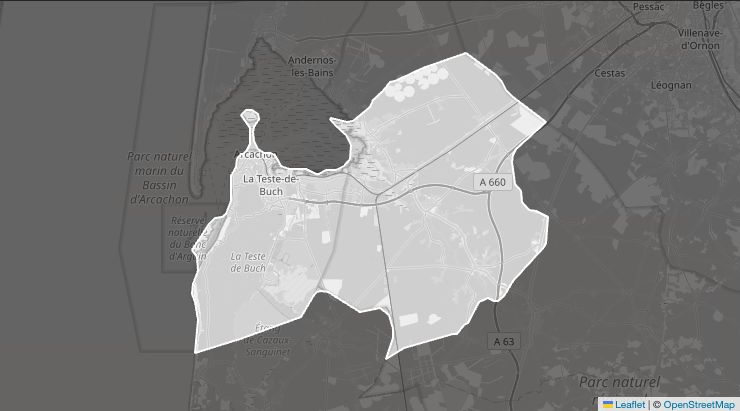 Carte en noir et blanc de la zone d’intervention habituelle, mise en lumière