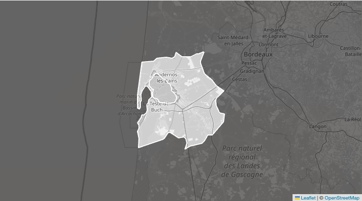 Carte en noir et blanc de la zone d’intervention habituelle, mise en lumière